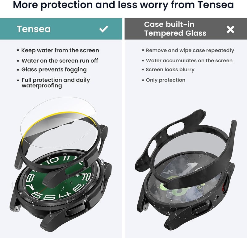 Tensea [5+5Pack for Samsung Galaxy Watch 6 Classic Screen Protector Case 47mm, Hard PC Bumper/HD Anti-Fog Tempered Glass Protective Film, Face Cover Set, Galaxy Watch 6 Classic Case for Women Men - Image 3